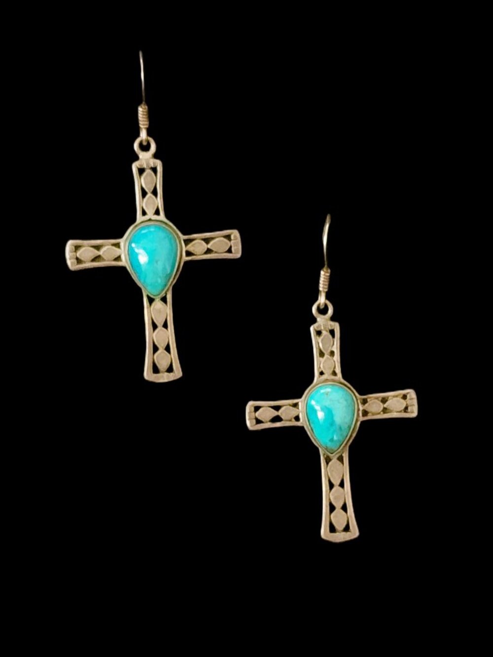 Vintage 90s Sterling Silver & Turquoise Southwestern Cross Earrings 6.2g